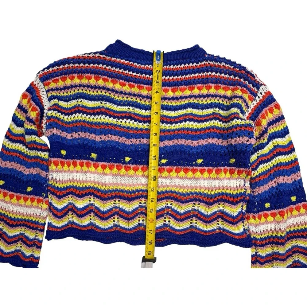 NWT Crochet Open Knit Colorful Striped Sweater Boho Beginning Boutique S/M